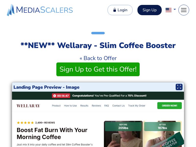 Wellaray - Slim Coffee Booster {+Alt-Landers, DTC, Advertorial} (Event Tracking) [US, DE, CA, AU, UK, FR, IL, +233 More]