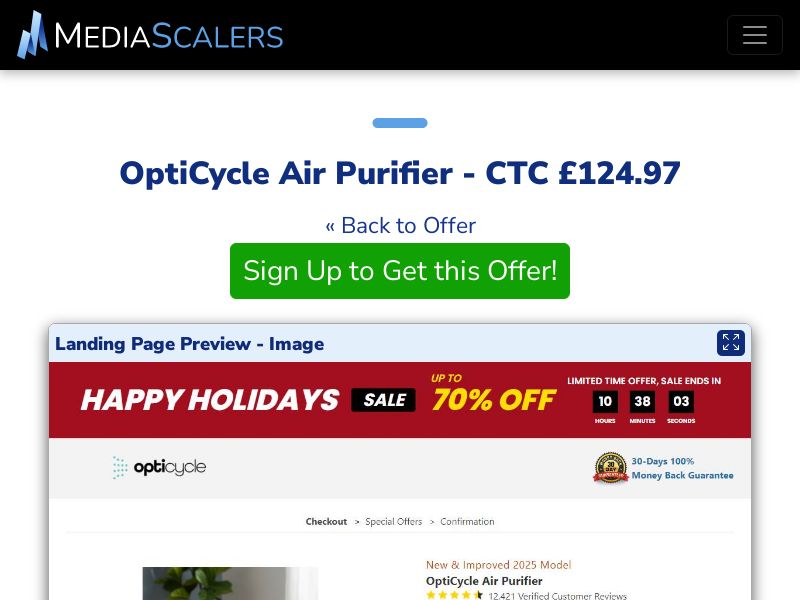 OptiCycle Air Purifier - CTC £124.97 {+DTC, Alt-Landers, Advertorial} (Event Tracking) [UK]