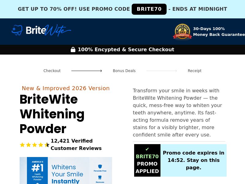 ! NEW OFFER - BriteWite Teeth Whitening Powder - DTC [US,UK,AU,FR] (Social,Banner,Native,Push,SEO,Search,Brand Bidding) - CPA
