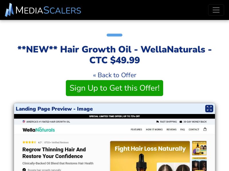 Hair Growth Oil - WellaNaturals - CTC $49.99 {+Advertorial, DTC, Alt-Landers} [US, DE, CA, AU, UK, FR, IL, +232 More]
