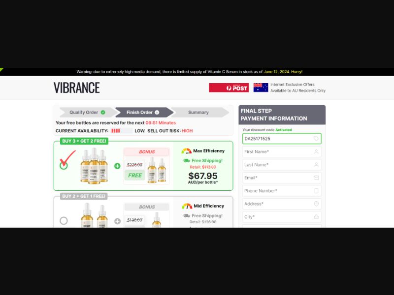 [WEB+MOB] Vibrance Vitamin C Serum (Checkout page) /AU [CPS] *FB Pixel* [Approval Required]