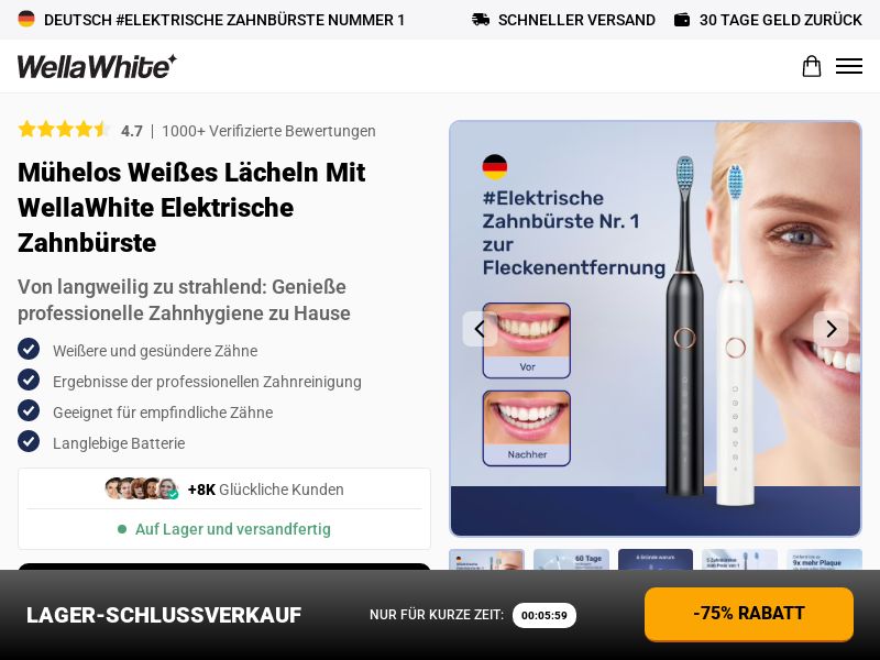 ! NEW OFFER - Wellawhite Electric Toothbrush - DTC [DE] (Social,Banner,Native,Push,SEO,Search,Brand Bidding) - CPA