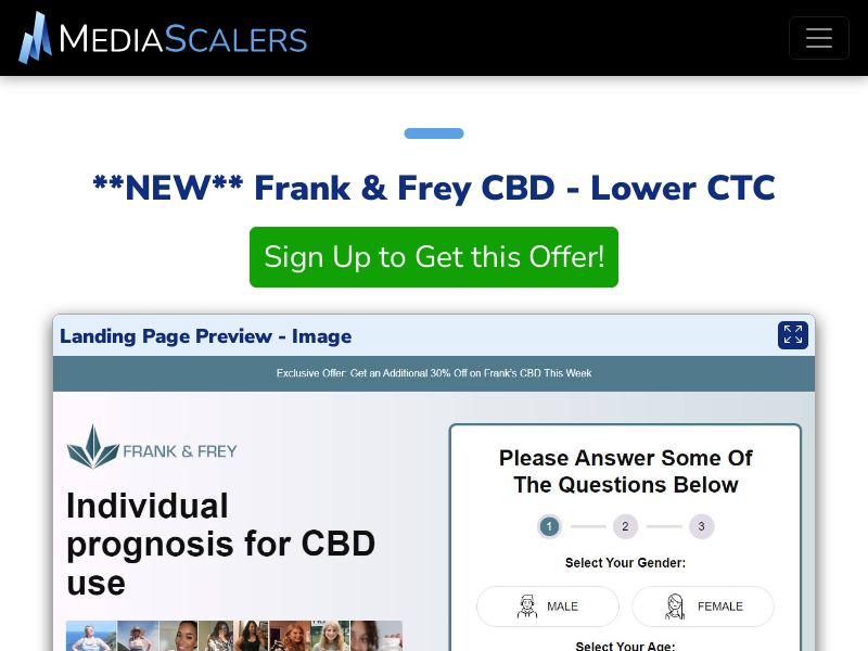 Frank & Frey CBD - Lower CTC {+DTC, Advertorial, Alt-Landers, Quiz} [IE]