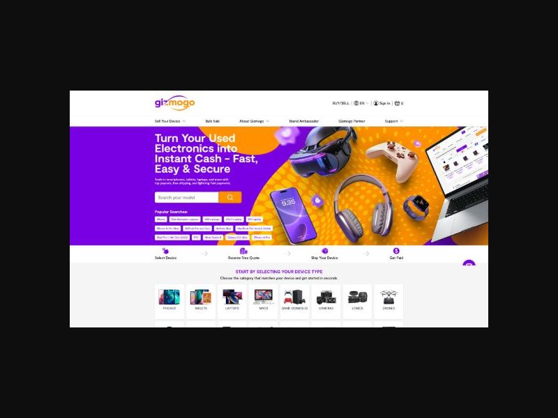 Gizmogo - Sell Used Electronics - CPL + RevShare (US)