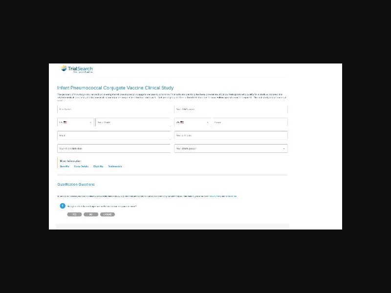 Trial Search - Infant Pneumococcal Conjugate Vaccine - Clinical Trial - CPL (US)