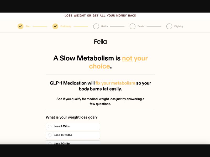 [WEB+MOB] Fella Health - GLP-1 Medication CTC $199 ($100 OFF) /US CPS