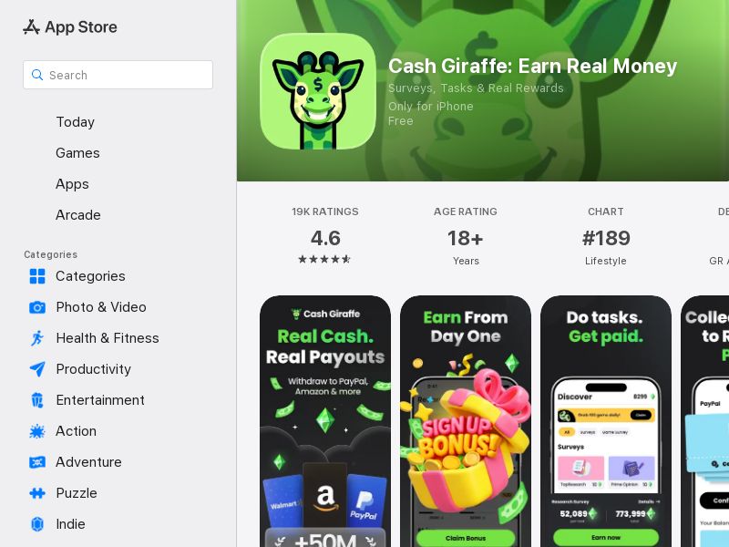 Cash Giraffe - US - CPI - iOS - Content (pre-approval required)