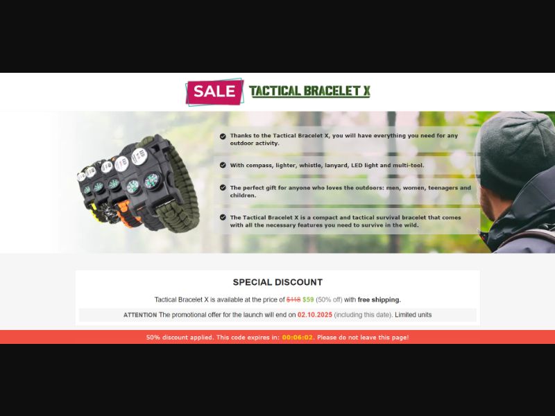 [WEB+MOB] Tactical Bracelet X – Survival Bracelet /International (112 GEOs) CPS *FB/TT/Google/Taboola Pixel* [Approval Required]