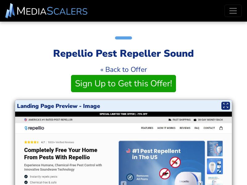 Repellio Pest Repeller Sound {+Advertorial, DTC, Alt-Landers} [US, DE, CA, AU, UK, FR, IL, +232 More]