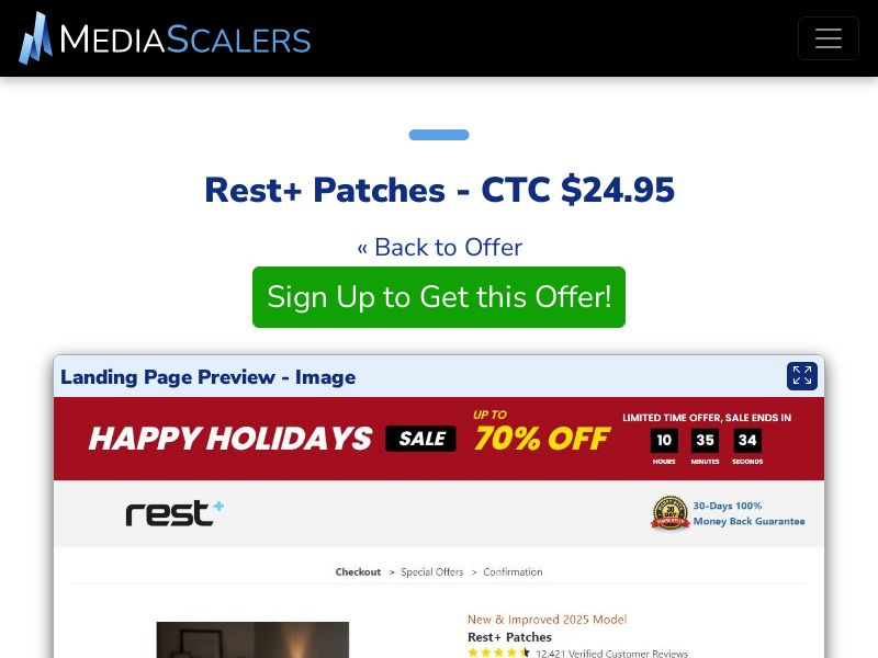 Rest+ Patches - CTC $24.95 {+DTC, Alt-Landers, Advertorial} (Event Tracking) [US]