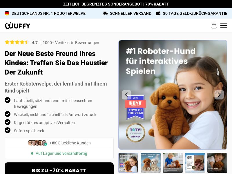 Wuffy Robot Puppy - DTC [DE] (Social,Banner,Native,Push,SEO,Search,Brand Bidding) - CPA 