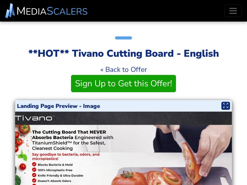 Tivano Cutting Board - English {+Advertorial, DTC, Alt-Landers} (Event Tracking) [US, UK, AU, CA, NZ, IE, DE, +3 More]