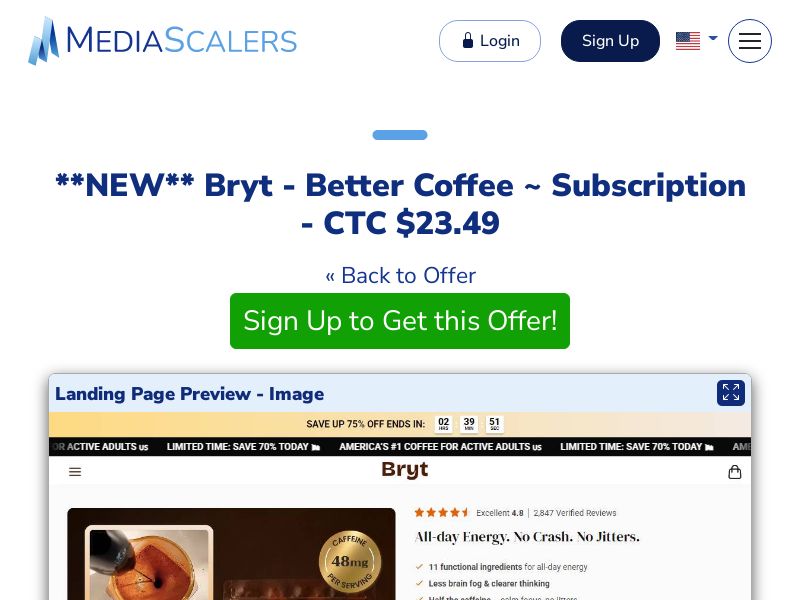 Bryt - Better Coffee ~ Subscription - CTC $23.49 {+Alt-Landers, DTC} (Event Tracking) [US, DE, CA, AU, UK, FR, IL, +232 More]
