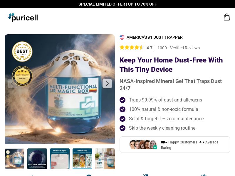 PuriCell Dust Trapper - DTC [INTL] (Social,Banner,Native,Push,SEO,Search,Brand Bidding) - CPA