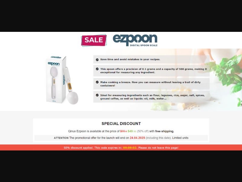 [WEB+MOB] Qinux Ezpoon – Digital Spoon Scale /International (112 GEOs) CPS *FB/TT/Google/Taboola Pixel* [Approval Required]