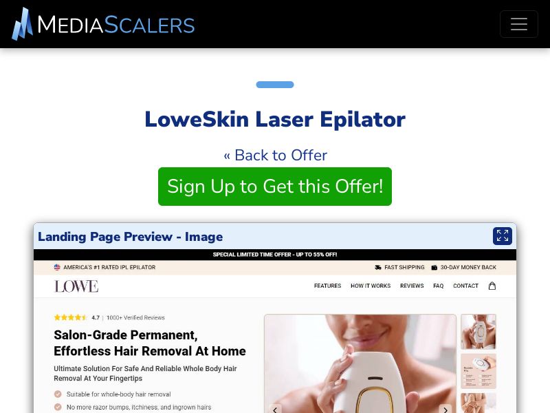 LoweSkin Laser Epilator {+Advertorial, DTC, Alt-Landers} [US, DE, CA, AU, UK, FR, IL, +232 More]