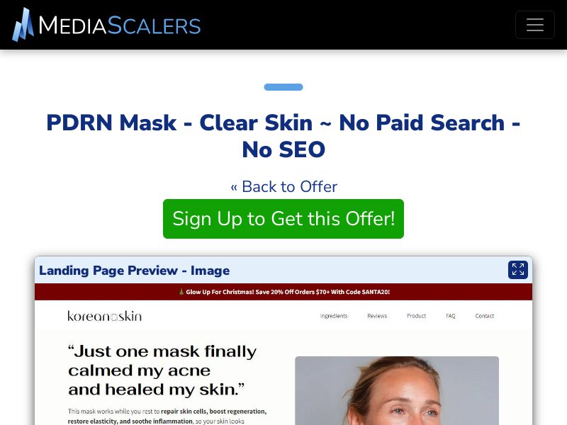 PDRN Mask - Clear Skin ~ No Paid Search - No SEO [US, DE, CA, AU, UK]