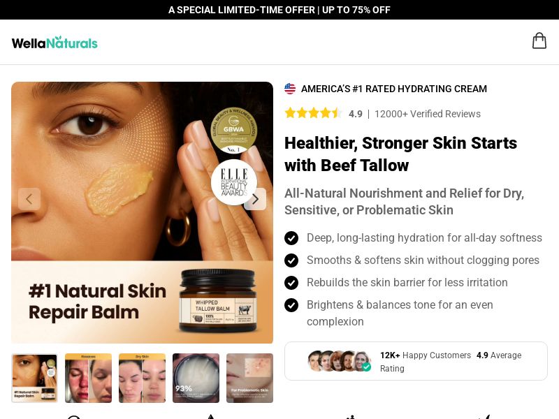 WellaNaturals Beef Tallow Balm - DTC [INTL] (Social,Banner,Native,Push,SEO,Search,Brand Bidding) - CPA