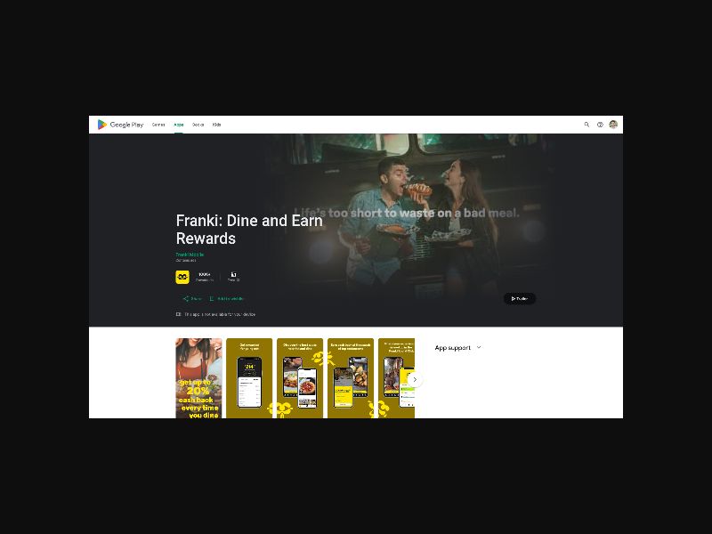 Franki App - Restaurants & Cashback Rewards - CPA (US) {Android Only}