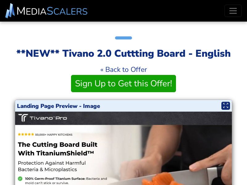 Tivano 2.0 Cuttting Board - English {+Advertorial, DTC, Alt-Landers} (Event Tracking) [US, UK, AU, CA, NZ, IE, DE, +3 More]