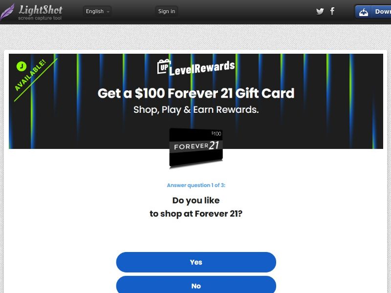 Rewards US - Forever 21 $100 - CPL | US