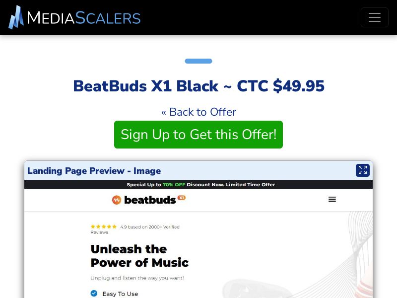 BeatBuds X1 Black ~ CTC $49.95 {+Advertorial, DTC, Alt-Landers} (Event Tracking) [US]
