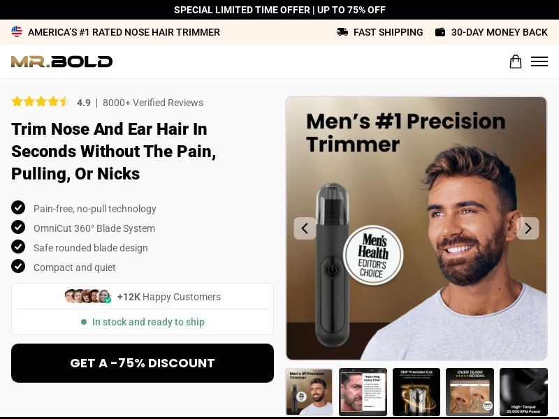 ! NEW OFFER - MrBoldPro Nose Hair Trimmer - Product Page [INTL] (Social,Banner,Native,Push,SEO,Search,Brand Bidding) - CPA 