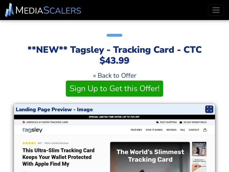 Tagsley - Tracking Card - CTC $43.99 {+Advertorial, DTC, Alt-Landers} (Event Tracking) [US, DE, CA, AU, UK, FR, IL, +232 More]