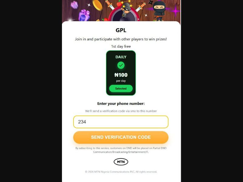 37772 - NG - [MOB] - Gaming Players League- MTN - Mfilter - PIN
