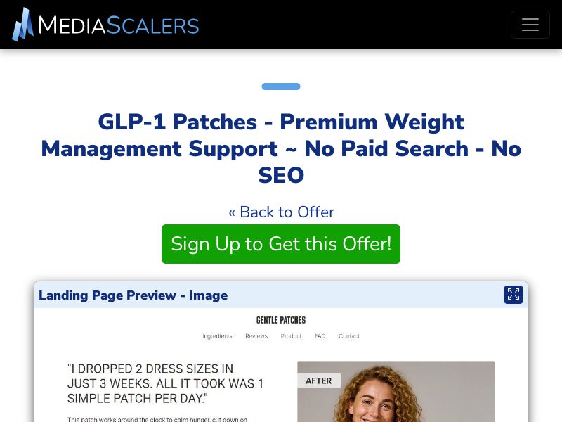 GLP-1 Patches - Premium Weight Management Support ~ No Paid Search - No SEO {+Advertorial, DTC, Alt-Landers} [US, DE, CA, AU, UK]