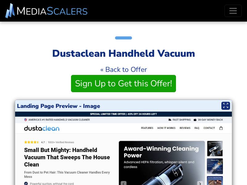 Dustaclean Handheld Vacuum {+Advertorial, DTC, Alt-Landers} [US, DE, CA, AU, UK, FR, IL, +232 More]