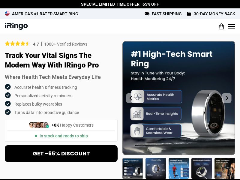 iRingo Pro Smart Ring Tracker - Product Page [INTL] (Social,Banner,Native,Push,SEO,Search,Brand Bidding) - CPA