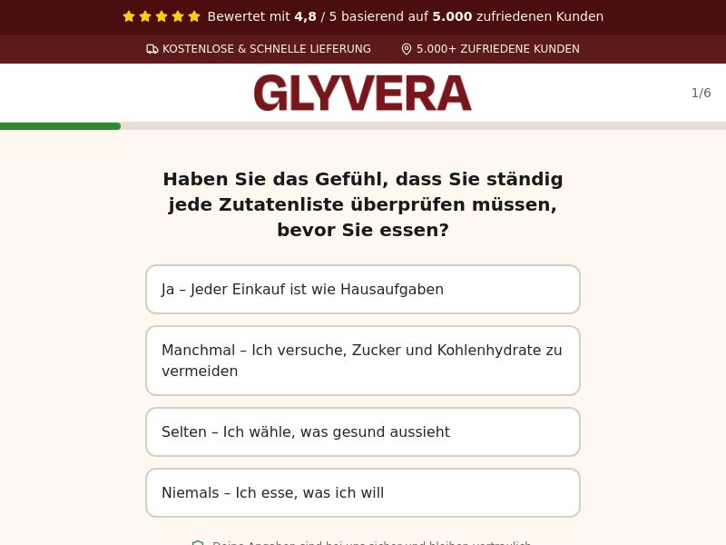 Glyvera Blood Sugar Formula - Quiz [DE,AT,CH,FR,BE,NL,DK,SE,FI,IT,PT,ES,IE] (Social,Banner,Native,Push,SEO,Search,Brand Bidding) - CPA