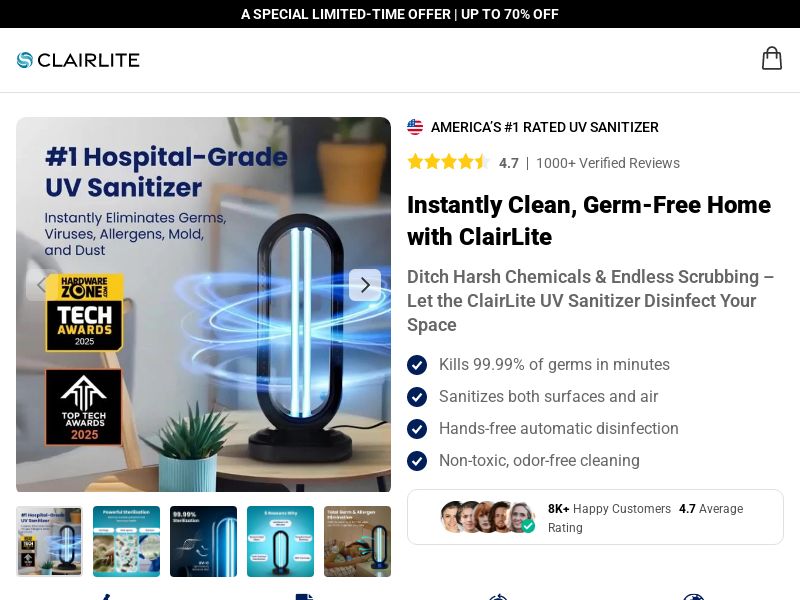 ! NEW OFFER - Clairlite UV Sanitizer - DTC [INTL] (Social,Banner,Native,Push,SEO,Search,Brand Bidding) - CPA