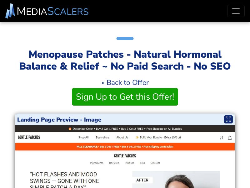 Menopause Patches - Natural Hormonal Balance & Relief ~ No Paid Search - No SEO [US, DE, CA, AU, UK]