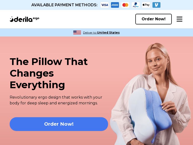 Derila ERGO Memory Foam Pillow [INTL] (Banner,Native,Social,Search,SEO) - CPA {No BrandBidding}