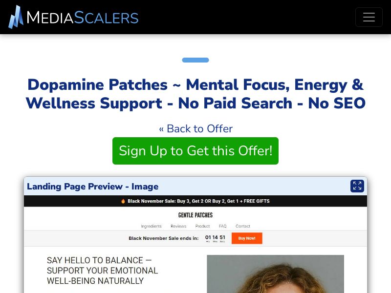 Dopamine Patches ~ Mental Focus, Energy & Wellness Support - No Paid Search - No SEO [US, DE, CA, AU, UK]