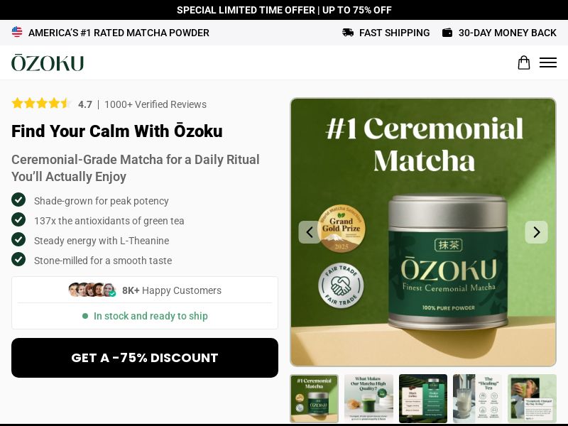 ! NEW OFFER - Ozoku Matcha - Product Page [INTL] (Social,Banner,Native,Push,SEO,Search,Brand Bidding) - CPA 
