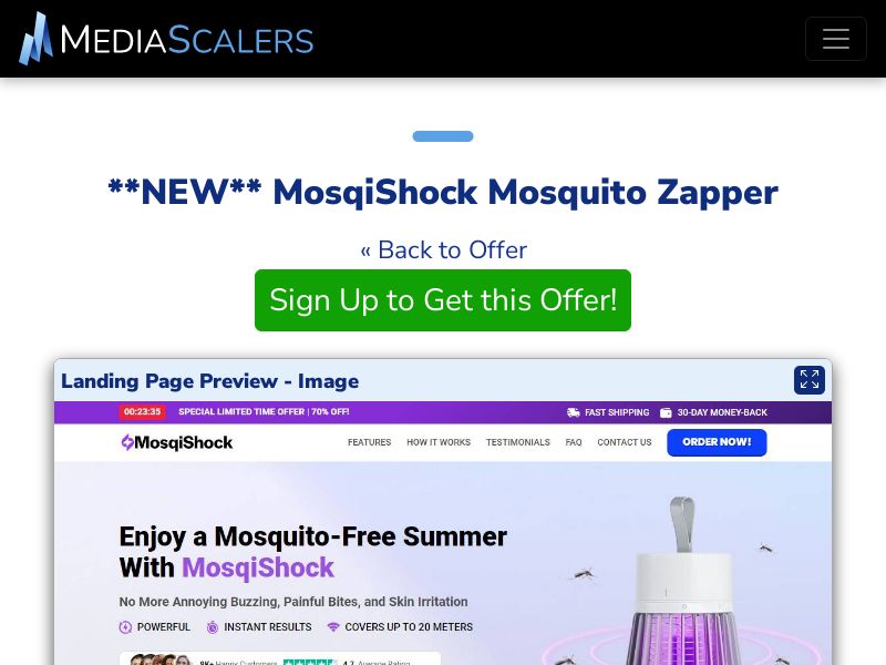 MosqiShock Mosquito Zapper {+DTC, Advertorial, Alt-Landers} [US, DE, CA, AU, GB, FR, IL, +236 More]