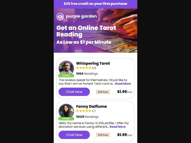 37953 - US UK CA AU - [WEB+MOB] - Purple Garden Tarot Reading - Revshare