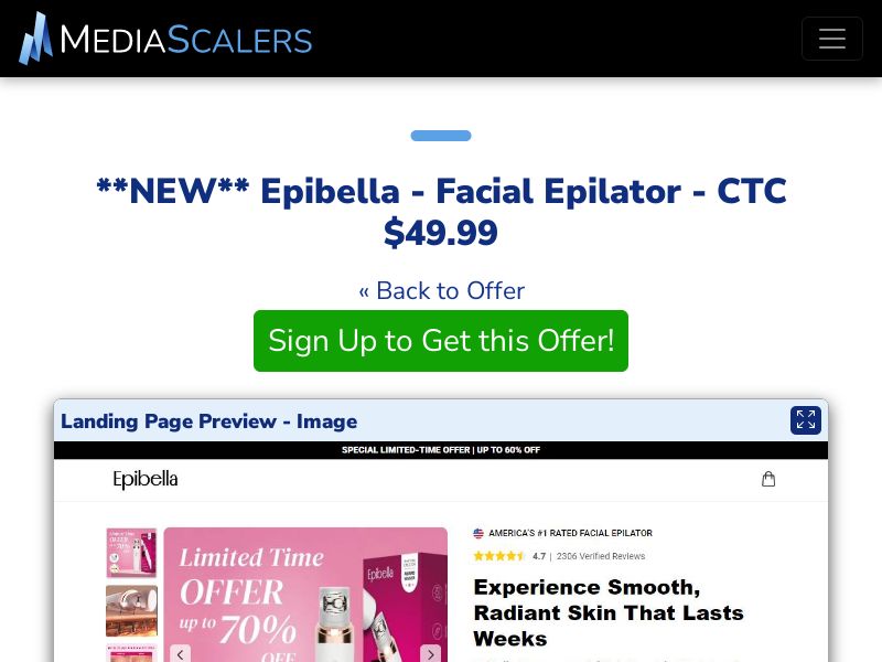 Epibella - Facial Epilator - CTC $49.99 {+Advertorial, DTC, Alt-Landers} (Event Tracking) [US, DE, CA, AU, UK, FR, IL, +232 More]