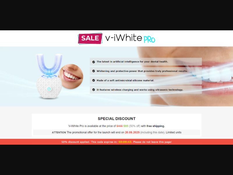 [WEB+MOB] V-iWhite PRO – Whitening Toothbrush /International (112 GEOs) CPS *FB/TT/Google/Taboola Pixel* [Approval Required]